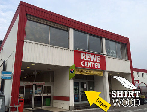 Das Shirtwood Büro befindet sich über dem REWE in Wermelskirchen